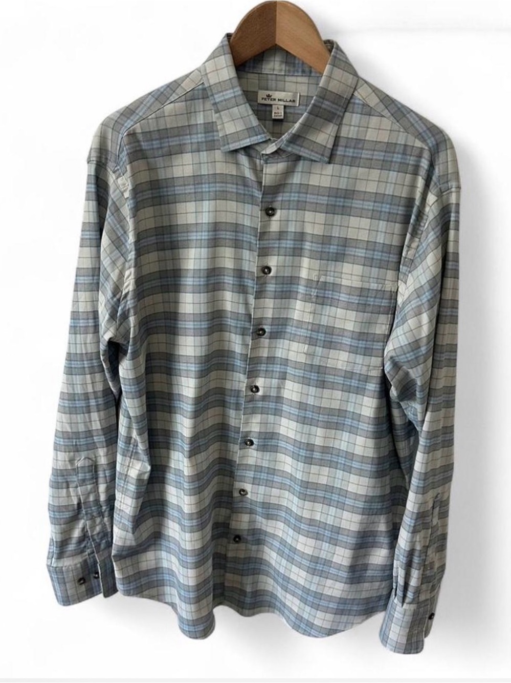 Peter Millar Light Blue‎ and Gray Plaid Button-Down Shirt
